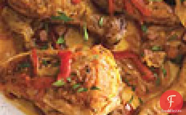 Pui cu ardei gras, șuncă afumată și boia