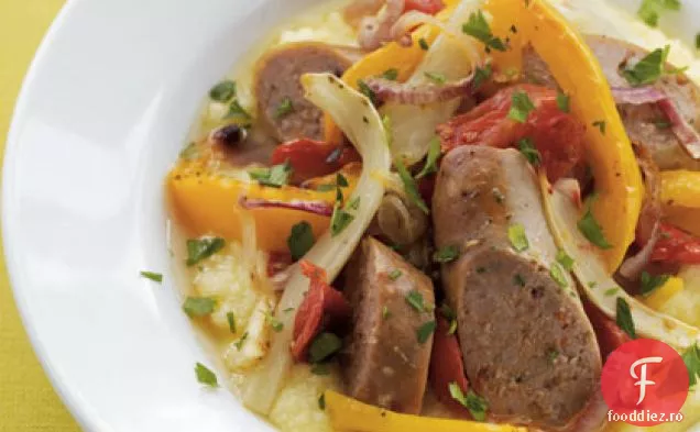 Legume prăjite și cârnați italieni cu mămăligă