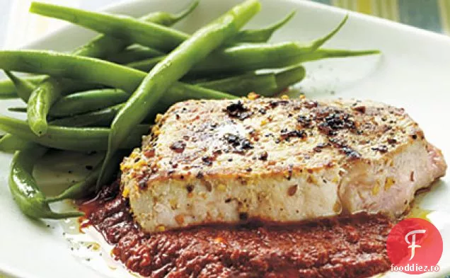 Cotlet de porc ars cu sos picant de piper prăjit