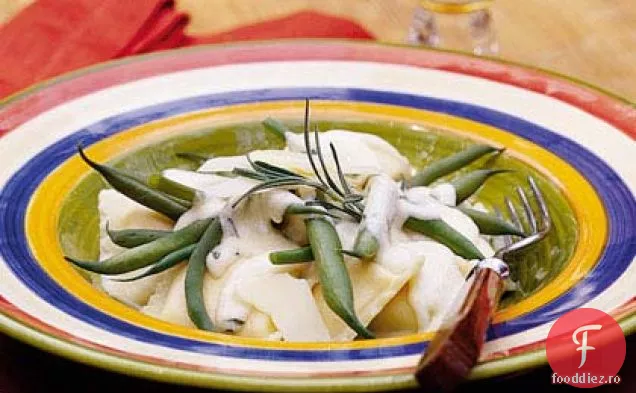 Fasole verde Alfredo cu Ravioli de brânză