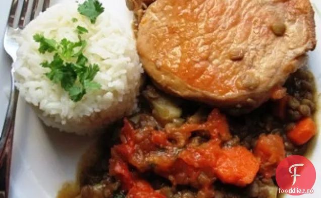 Linte și tocană de porc (Lentejas Estofadas con Cerdo)