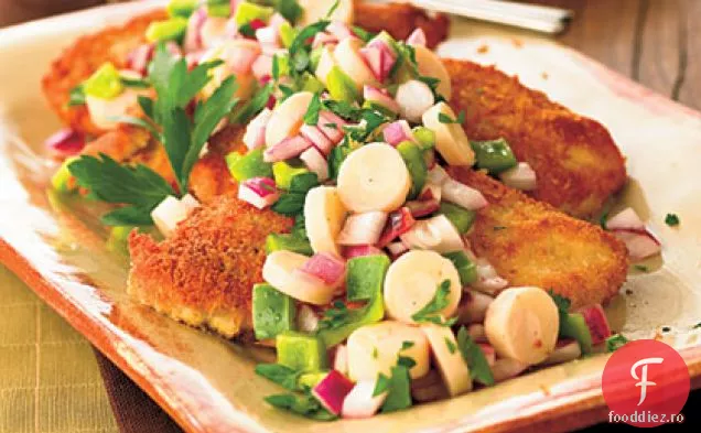 Pui crocant cu inimi de salată de palmier