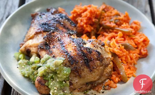 Coapse de pui cu crustă de chimen cu Salsa Tomatillo la grătar