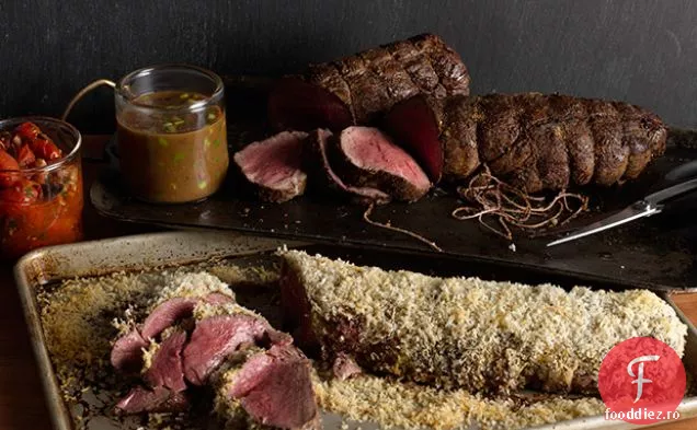 Filet de vită cu pesmet de rozmarin cu roșii prăjite cu Pancetta