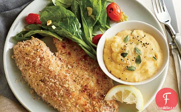 Tilapia prăjită la cuptor cu mămăligă brânză