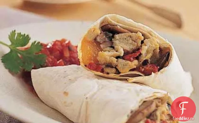 Burritos cu ou, ciuperci și ardei roșu prăjit