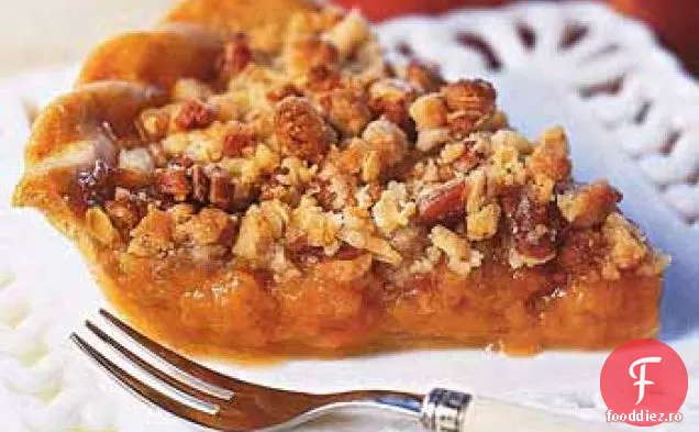 Plăcintă Streusel cu piersici și smântână