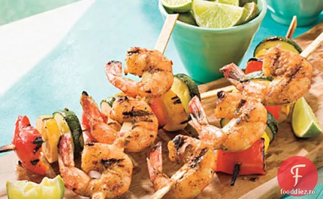 Creveți glazurați picante și Kabobs de legume