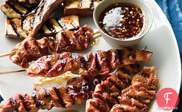 Kebaburi de porc caramelizate cu vinete chinezești