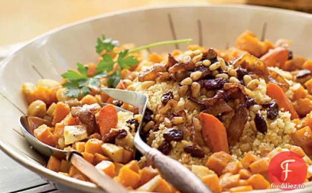 Cuscus vegetal prăjit cu năut și Topping de ceapă-PIN (al Cuscus Bil Khodar al-mausim)