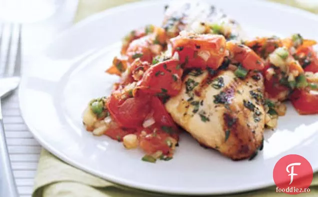Pui la grătar cu roșii prăjite și salsa de Oregano