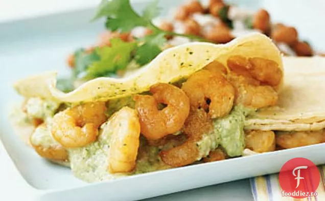 Tacos picant de creveți cu Salsa Tomatillo