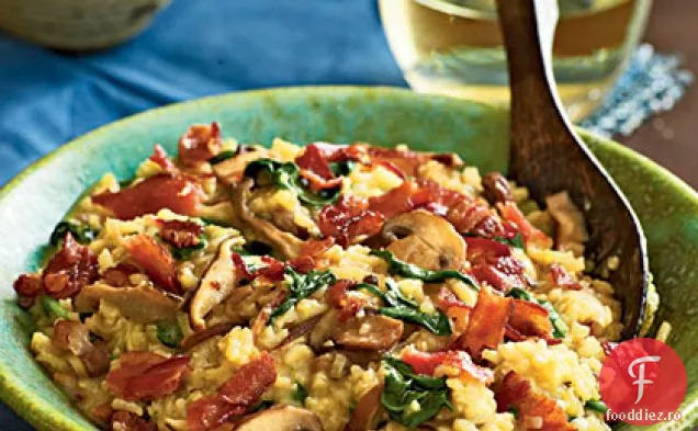 Risotto de Bacon și ciuperci sălbatice cu spanac pentru copii