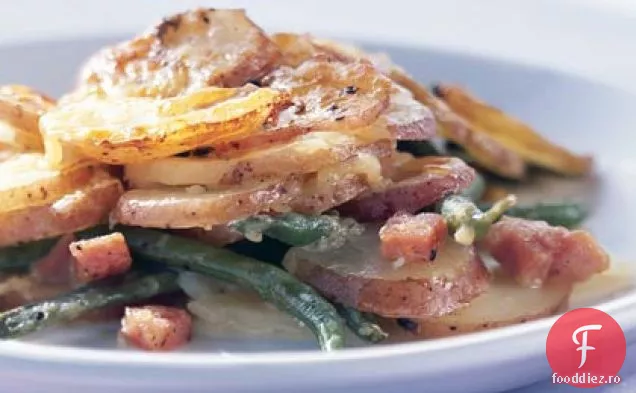 Gratin de cartofi cu Haricots Verts și șuncă