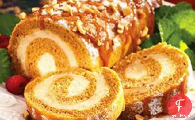 Rulou de dovleac cu cremă crocantă de unt de arahide