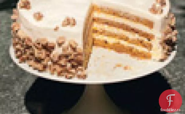 Tort de dovleac cu patru straturi cu glazură de brânză cremă de portocale