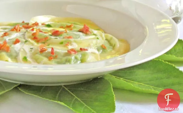 Ravioli de mazăre dulce cu cremă de rozmarin