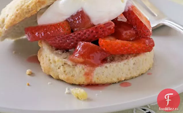 Shortcakes parfumate cu rubarbă și vanilie cu căpșuni cu cremă de ghimbir Fraiche