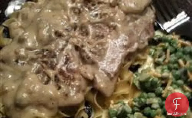 Cotlet de porc cu smântână și sos de ciuperci