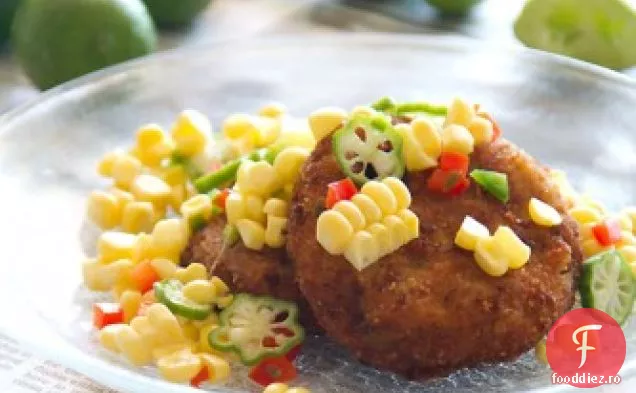 Prăjituri de Crab albastru cu porumb crud, Okra și Succotash de tei cheie