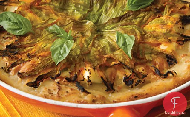 Pizza cu flori de dovleac într-o tigaie