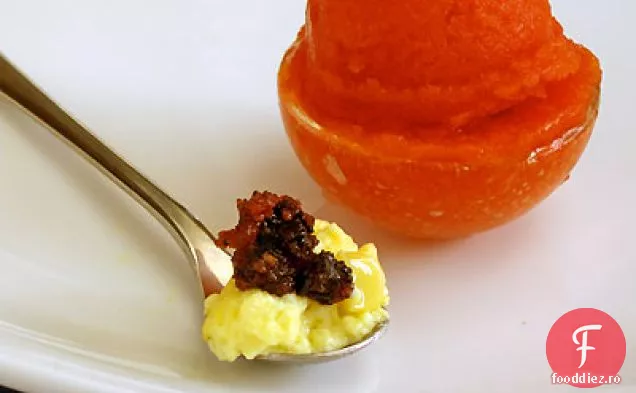 Brulee de porumb cu slănină picantă confiată și Sorbet de roșii