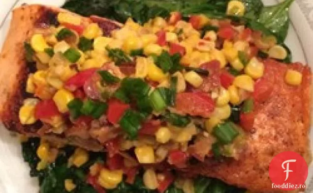 Somon la grătar cu slănină și gust de porumb