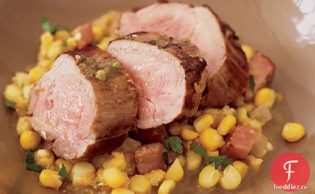 Filet de porc glazurat cu piure de porumb cu țepi de chimen