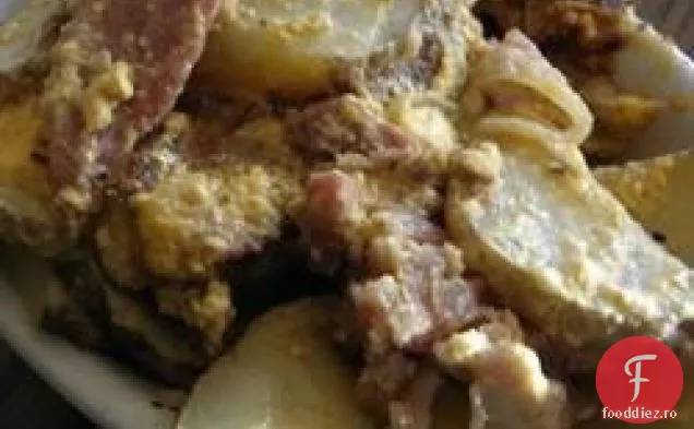 Cartofi festonați cu șuncă și slănină