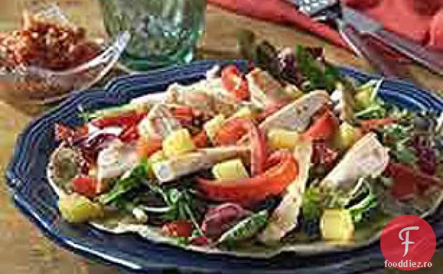 Salată de pui la grătar pe tortilla crocantă