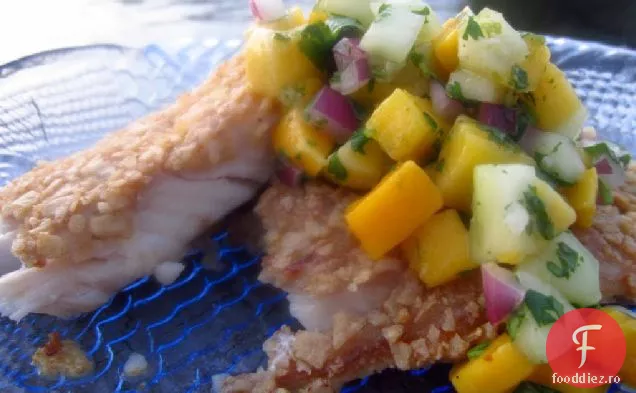 Tilapia cu crustă de Tortilla cu Salsa de Mango