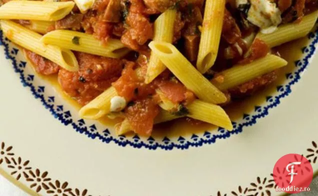 Penne Cu Roșii, Soppressata Și Mozzarella Tăiată Cubulețe