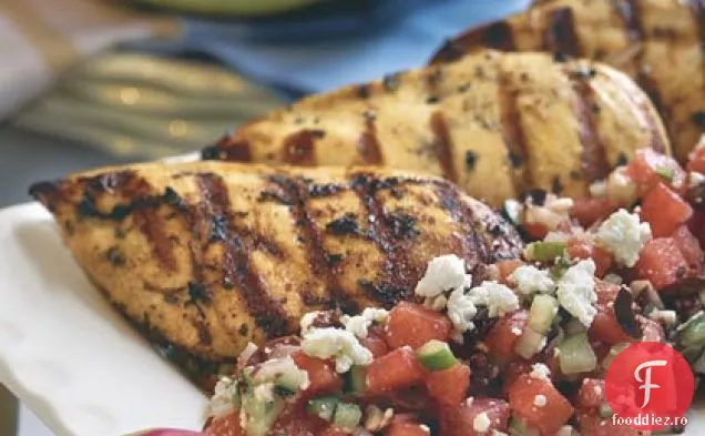Pui La Grătar Cu Ierburi Cu Salată De Pepene Verde-Feta