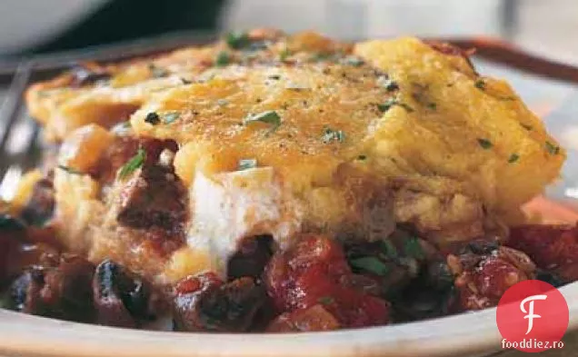 Caserola de mămăligă cu ciuperci, roșii și Ricotta