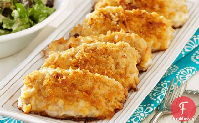 Cotlete de porc prăjite cu verdeață mixtă