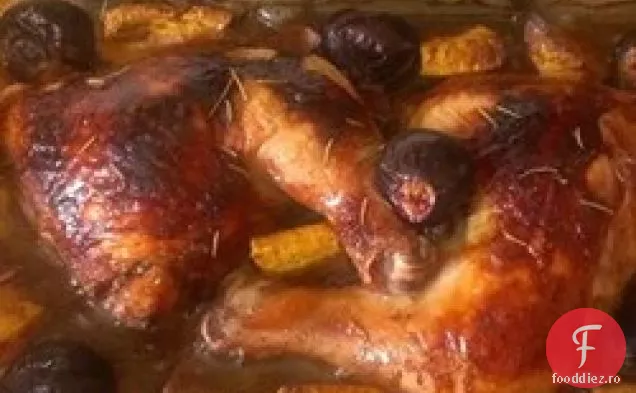 Pui prăjit cu smochine, pătlagină și ceapă roșie