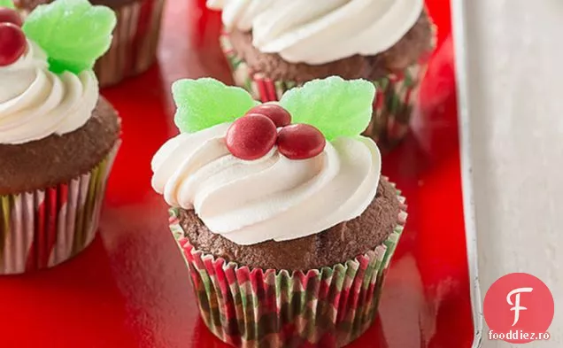 Holiday Holly Ciocolată Cupcakes