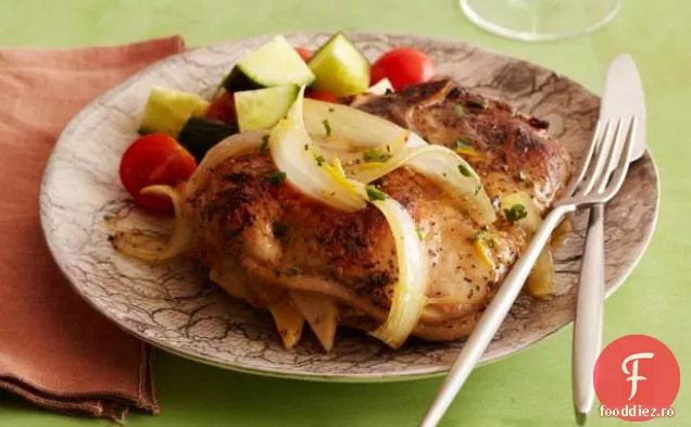 Cotlete de porc umplute cu mere și ceapă cu sos de portocale-ananas