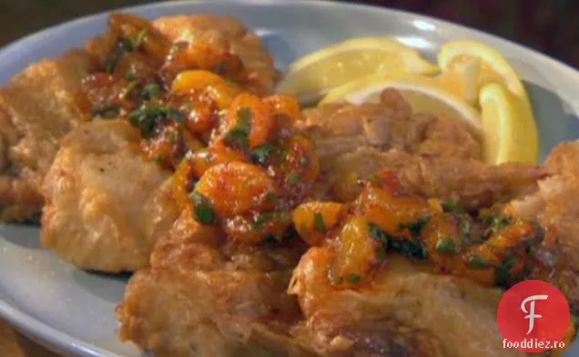 Tilapia bătută cu bere cu sos roșu de portocale mandarine Chile