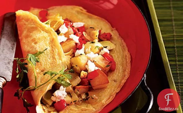 Anghinare, brânză de capră și omletă de cartofi