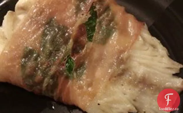 Busuioc și Halibut învelit în Prosciutto