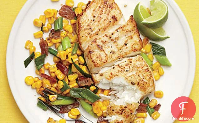Halibut cu bacon porumb saut