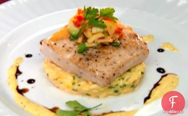 Mahi-Mahi ars cu Risotto de șofran și sos de Mango