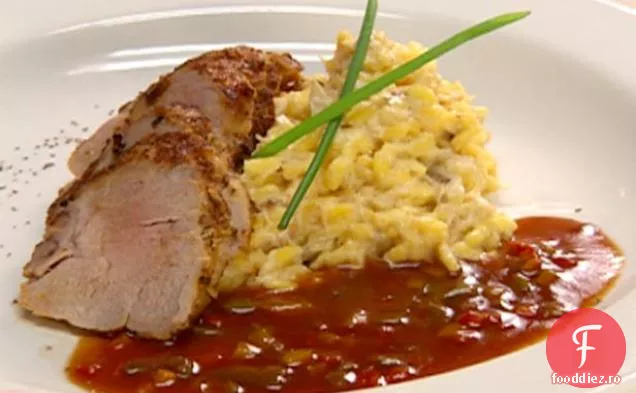 Muschiulet de carne de porc Hongroise cu Risotto de Crab și sos Tri-piper