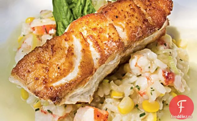Grouper prăjit cu Risotto de fructe de mare și șampanie-Citrus Beurre Blanc