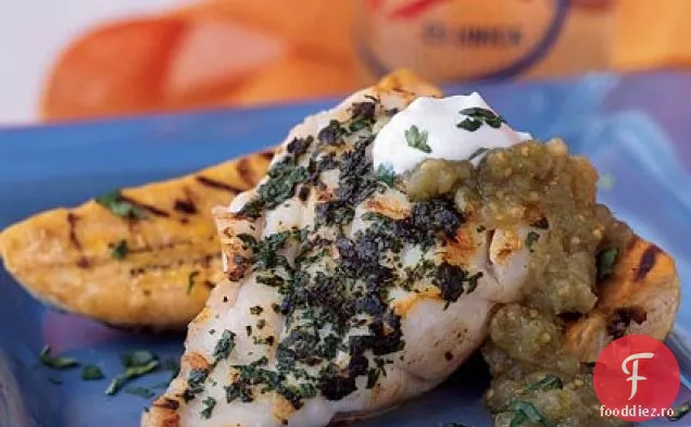Grouper la grătar cu pătlagină și Salsa Verde