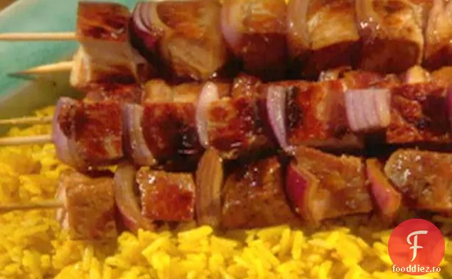 Satay de porc din Singapore cu orez cu lămâie-Curry