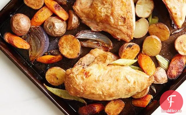 Pui și legume prăjite cu lămâie și ierburi