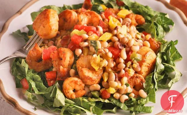 Salată de mazăre și fructe de mare cu ochi negri