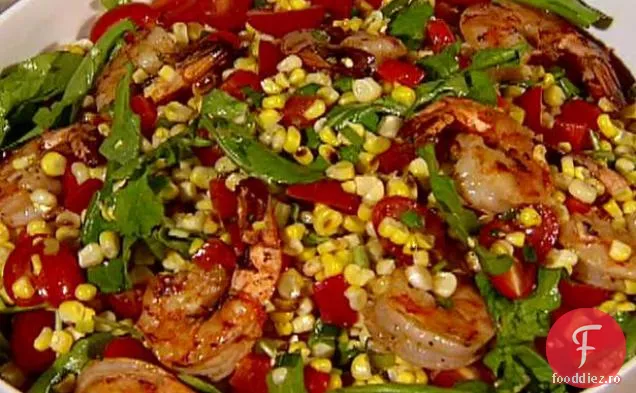 Salată de porumb la grătar cu creveți marinați